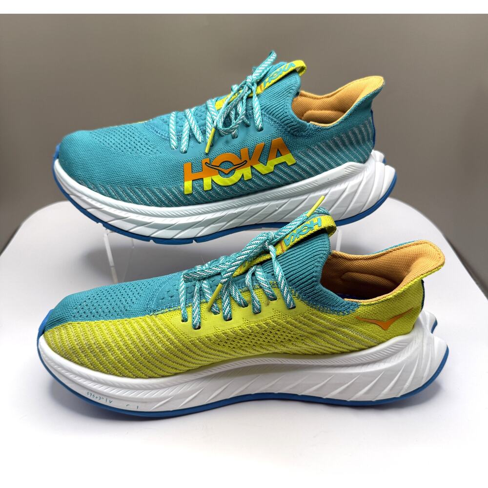 HOKA One One Carbon X 3 Shoes Men’s Sz 9.5B Teal Green Yellow Running Racing - Picture 8 of 10
